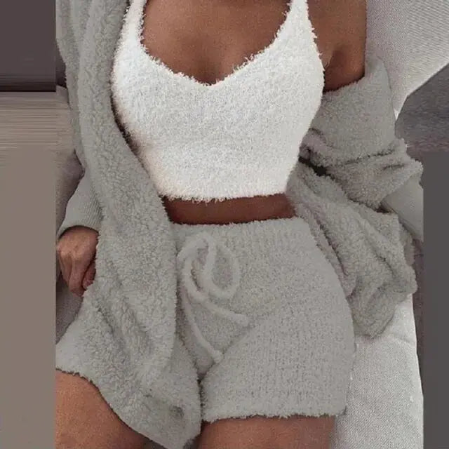 Fluffy Pajamas Set for Women Casual Sleepwear