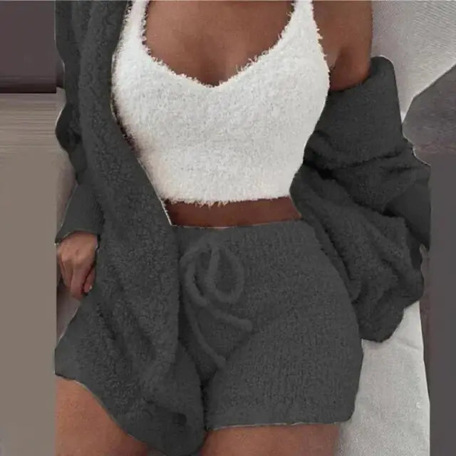 Fluffy Pajamas Women Casual Sleepwear Tank Top and Shorts