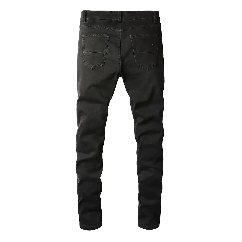 Black Distressed Patchwork Slim Fit Men's Jeans