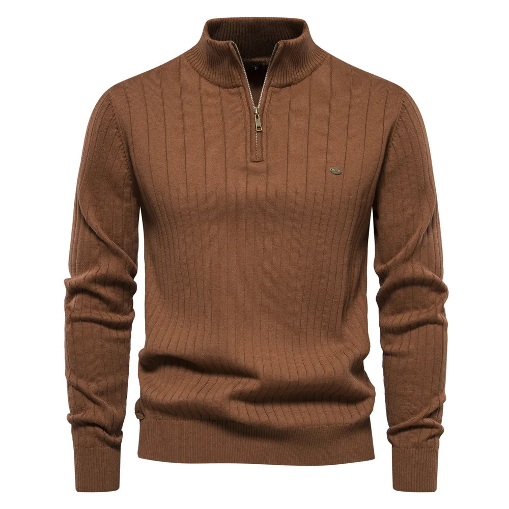 High-Quality Stand Collar Cotton Knitted Sweaters for Men