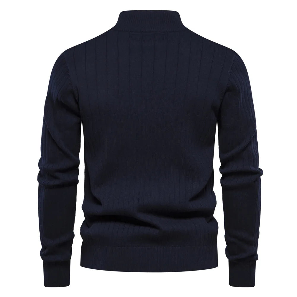 High-Quality Stand Collar Cotton Knitted Sweaters for Men