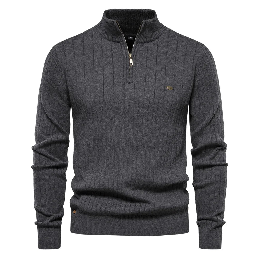 High-Quality Stand Collar Cotton Knitted Sweaters for Men