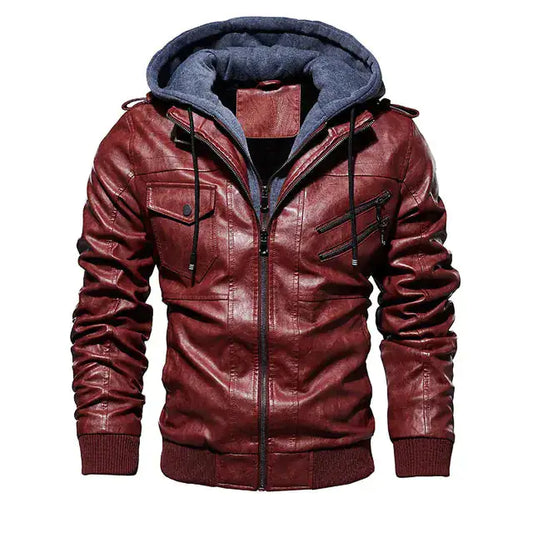 Comfortable Hooded PU Leather Jacket For Men