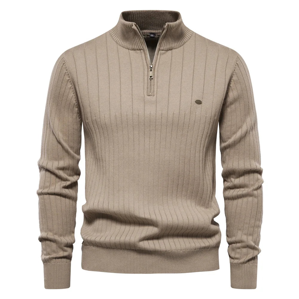 High-Quality Stand Collar Cotton Knitted Sweaters for Men